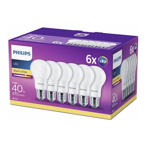 PACK 6x Ampoule LED Philips E27/5,5W/230V 2700K