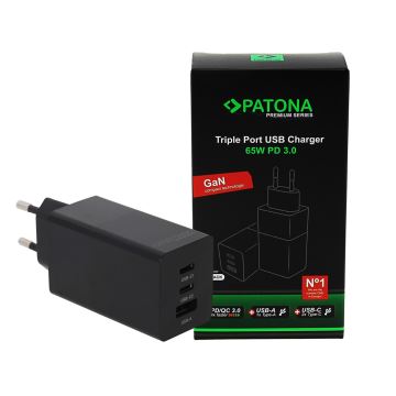 PATONA - Adaptateur de charge 2xUSB-C + 1xUSB-A Power Delivery 65W/230V