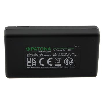 PATONA - Chargeur rapide Dual Olympus BLX-1 + câble USB-C 0,6m