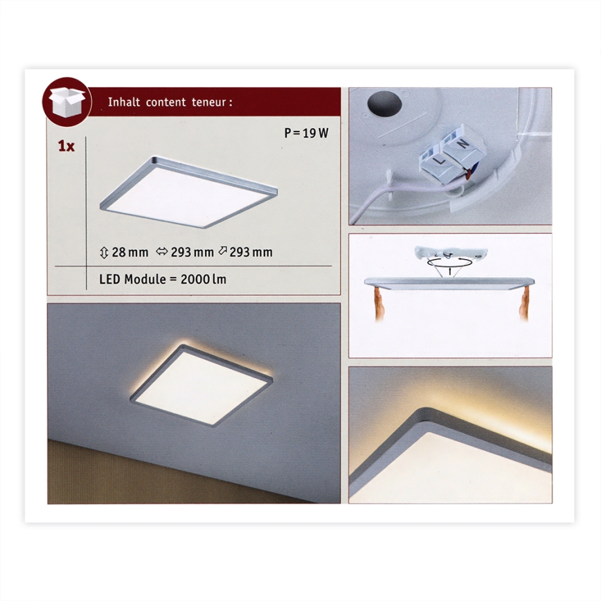 Paulmann 70994 - Panneau en saillie LED/16W ATRIA 230V 3000K 29,3x29,6 cm chrome mat