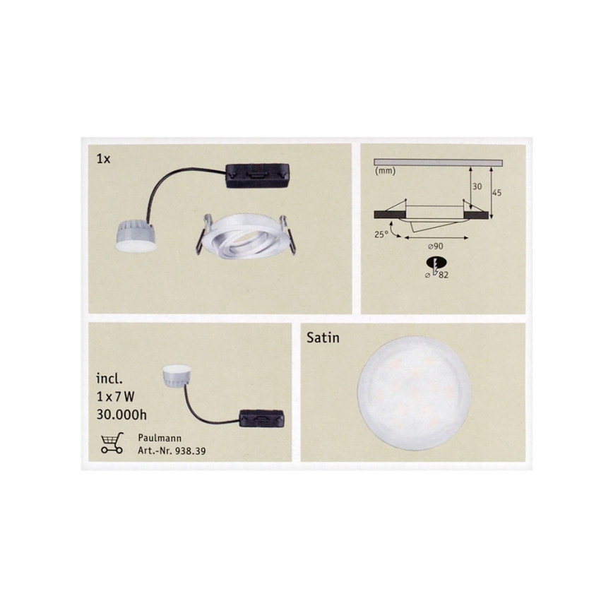 Paulmann 92832 - Spot encastrable LED salle de bain COIN 1xLED/7W/230V