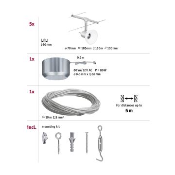 Paulmann 94136 - LOT 5xGU5,3/10W Spot pour système de rail SHEELA 230V chrome brillant