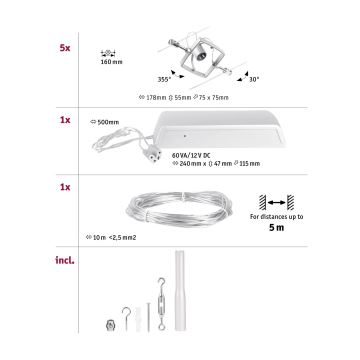 Paulmann 94430 - LOT 5xGU5,3/10W Spot pour système de rail MAC 230V chrome mat