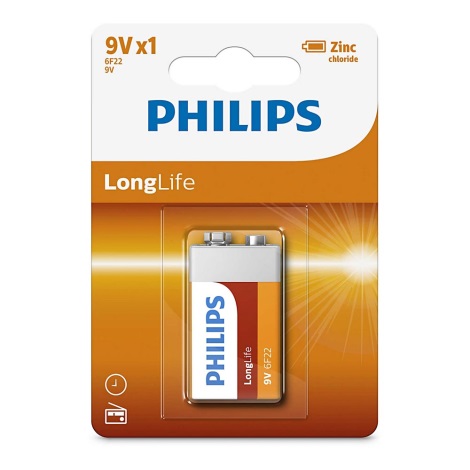 Philips 6F22L1B/10 - Pile au chlorure de zinc 6F22 LONGLIFE 9V 150mAh