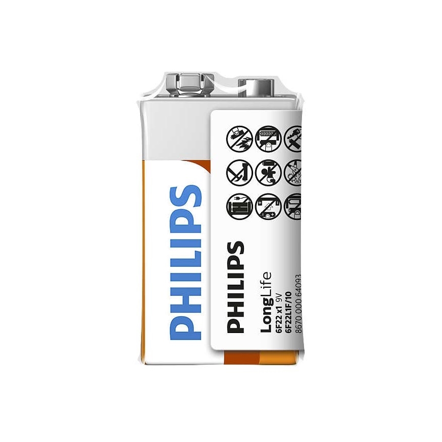 Philips 6F22L1F/10 - Pile au chlorure de zinc 6F22 LONGLIFE 9V 150mAh