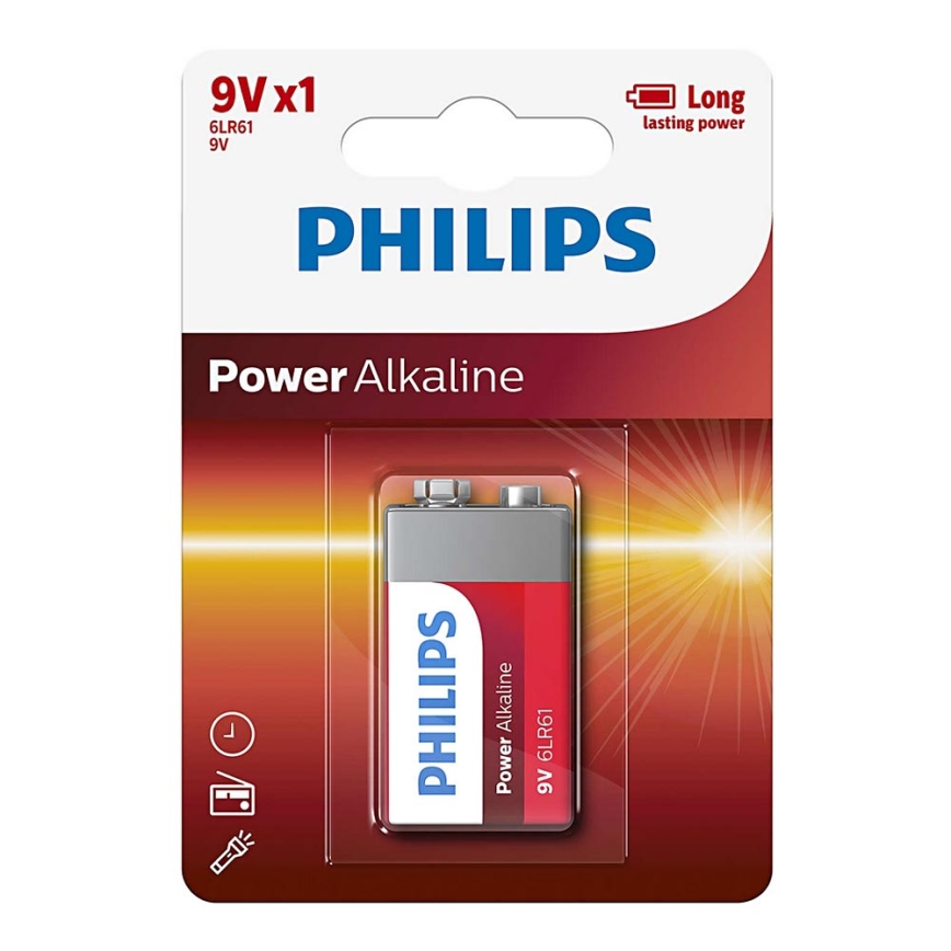 Philips 6LR61P1B/10 - Pile alcaline 6LR61 POWER ALKALINE 9V 600mAh