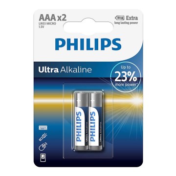 Philips LR03E2B/10 - 2 pc Pile alcaline AAA ULTRA ALKALINE 1,5V 1250mAh