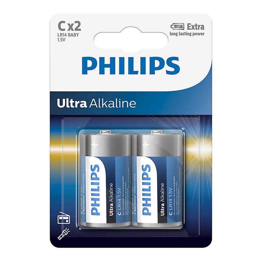 Philips LR14E2B/10 - 2 pc Pile alcaline C ULTRA ALKALINE 1,5V 7500mAh