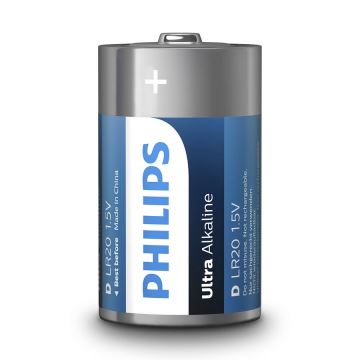 Philips LR20E2B/10 - 2 pc Pile alcaline D ULTRA ALKALINE 1,5V 15000mAh