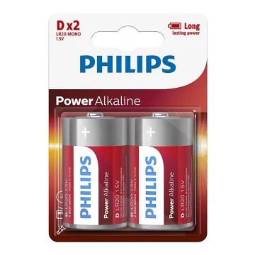 Philips LR20P2B/10 - 2 pc Pile alcaline D POWER ALKALINE 1,5V 14500mAh