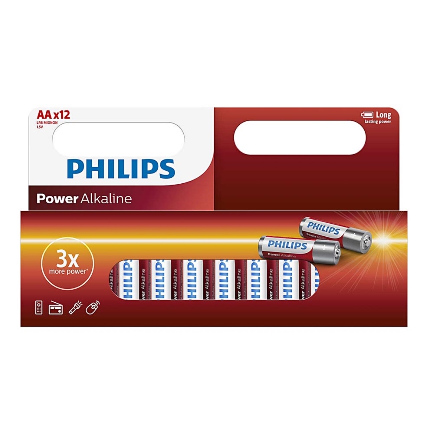 Philips LR6P12W/10 - 12 pc Pile alcaline AA POWER ALKALINE 1,5V 2600mAh