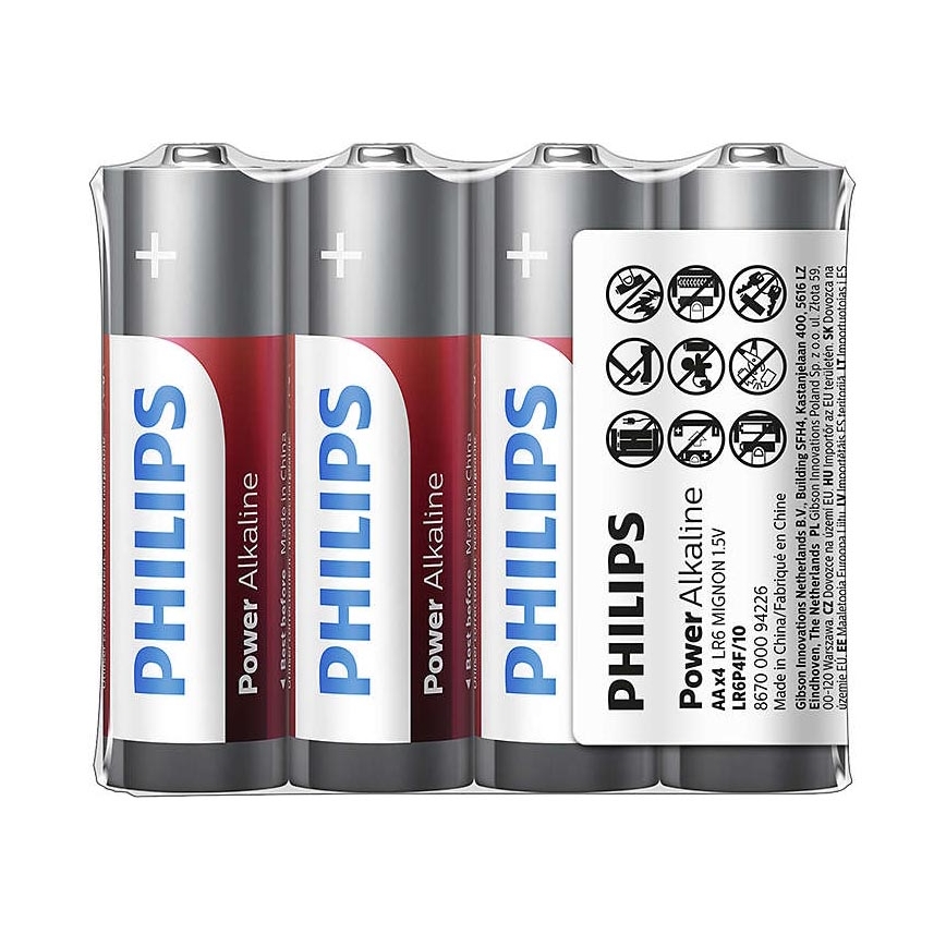 Philips LR6P4F/10 - 4 pc Pile alcaline AA POWER ALKALINE 1,5V 2600mAh