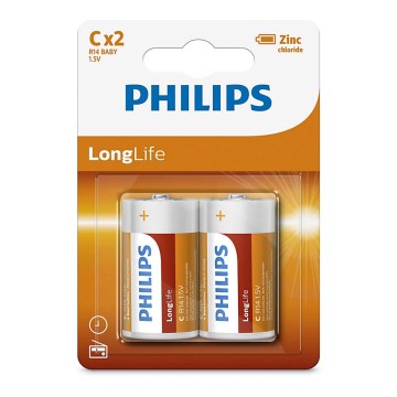 Philips R14L2B/10 - x2 Pile au chlorure de zinc C LONGLIFE 1,5V 2800mAh