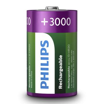 Philips R20B2A300/10 - 2 pc Pile rechargeable D MULTILIFE NiMH/1,2V/3000 mAh