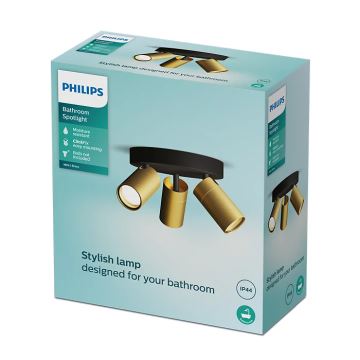 Philips - Spot salle de bain IDRIS 3xGU10/5W/230V IP44 noir/doré