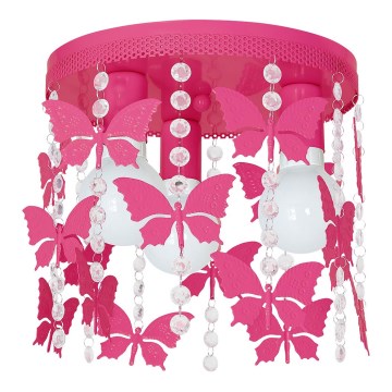 Plafonnier enfant ELZA butterflies 3xE27/60W/230V rose foncé