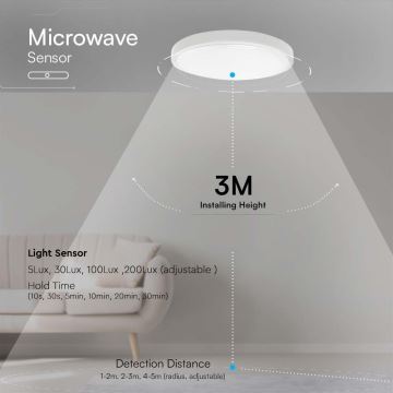 Plafonnier salle de bain avec détecteur SAMSUNG CHIP LED/24W/230V IP44 3000K d. 35 cm blanc + télécommande