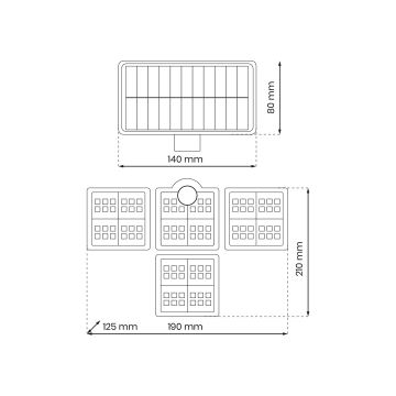 Projecteur solaire avec détecteur de mouvement et de crépuscule LED/30W/3,7V 2400 mAh IP47 + télécommande