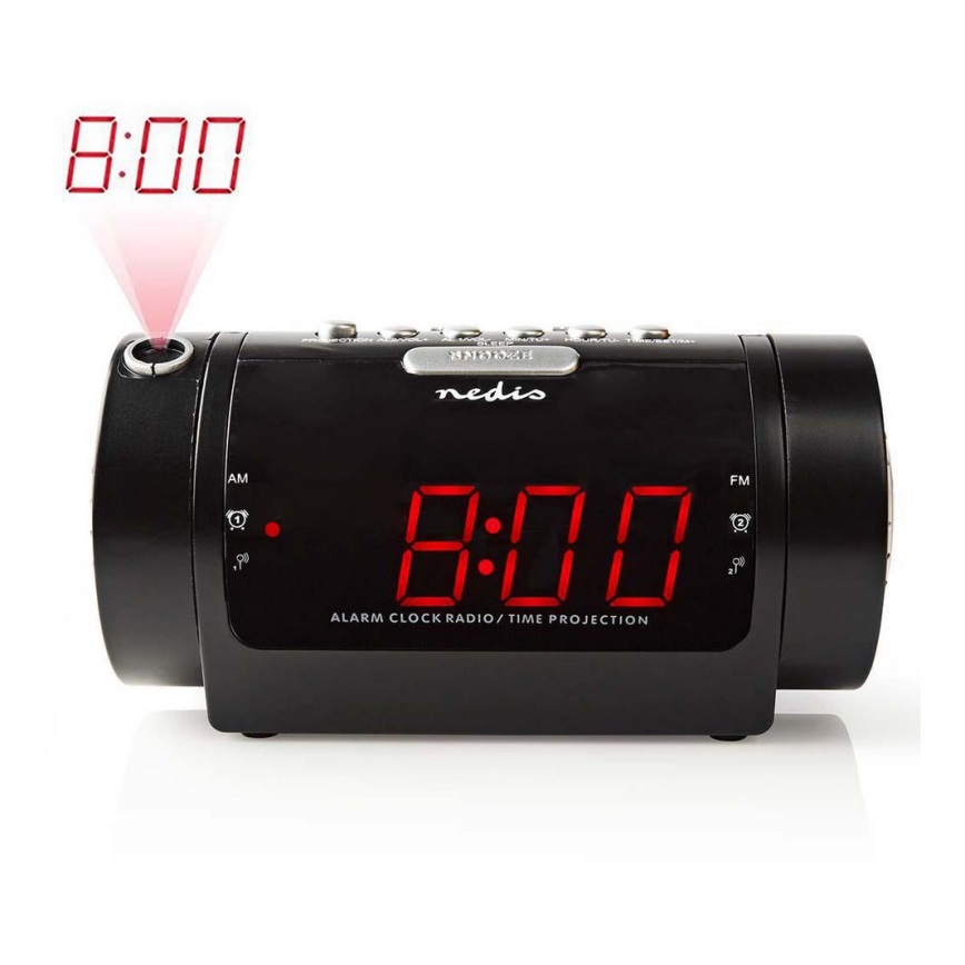 Nedis CLAR005BK - Radio-réveil avec affichage LED et projecteur 230V |  Lumimania