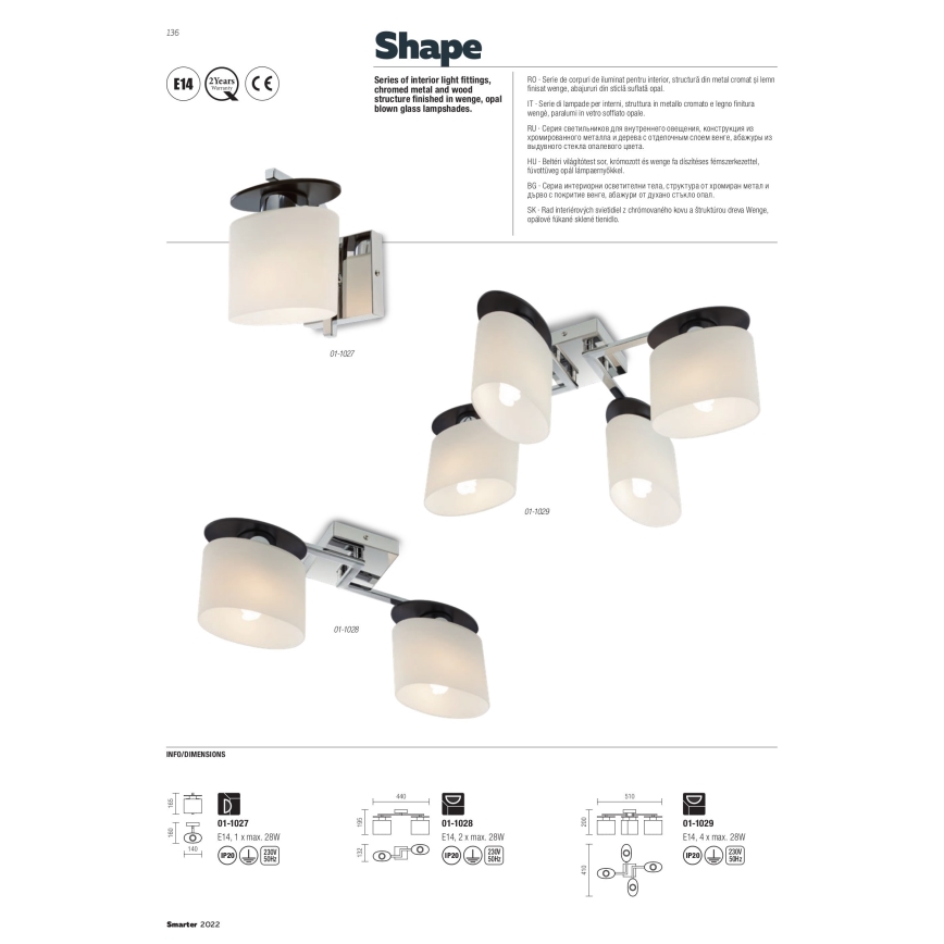 Redo 01-1029 - Plafonnier SHAPE 4xE14/28W/230V