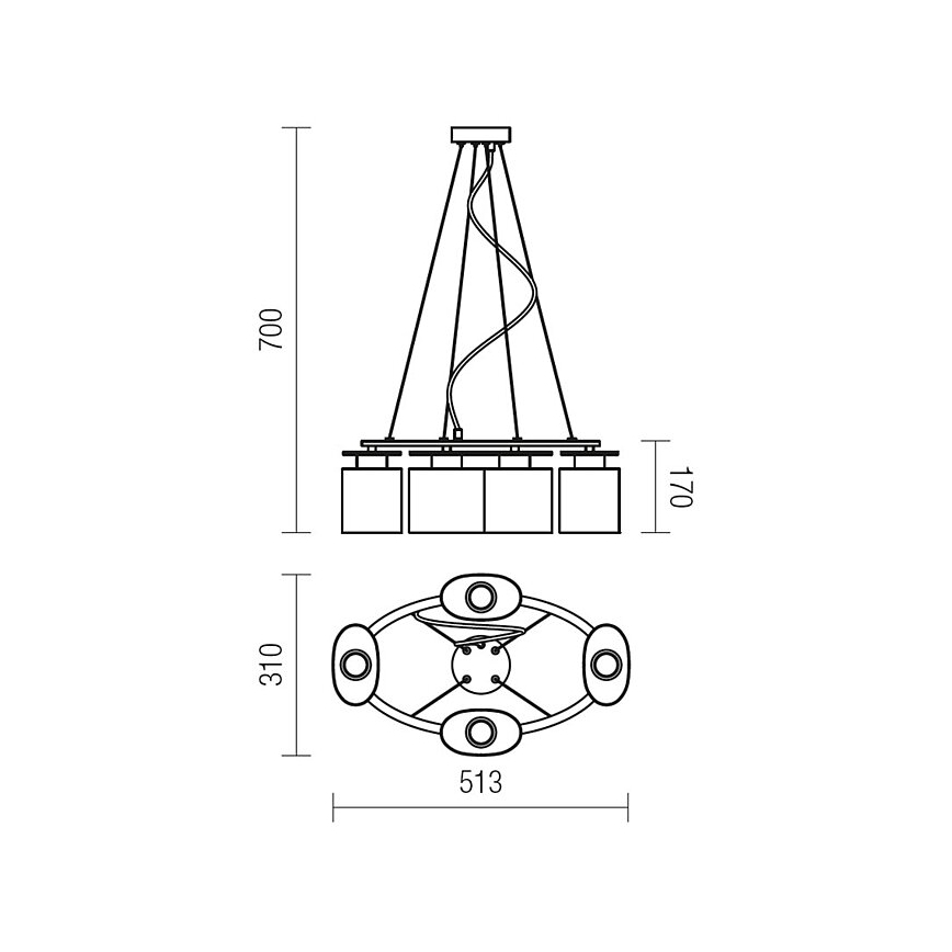 Redo 01-1030 - Suspension filaire SHAPE 4xE14/28W/230V