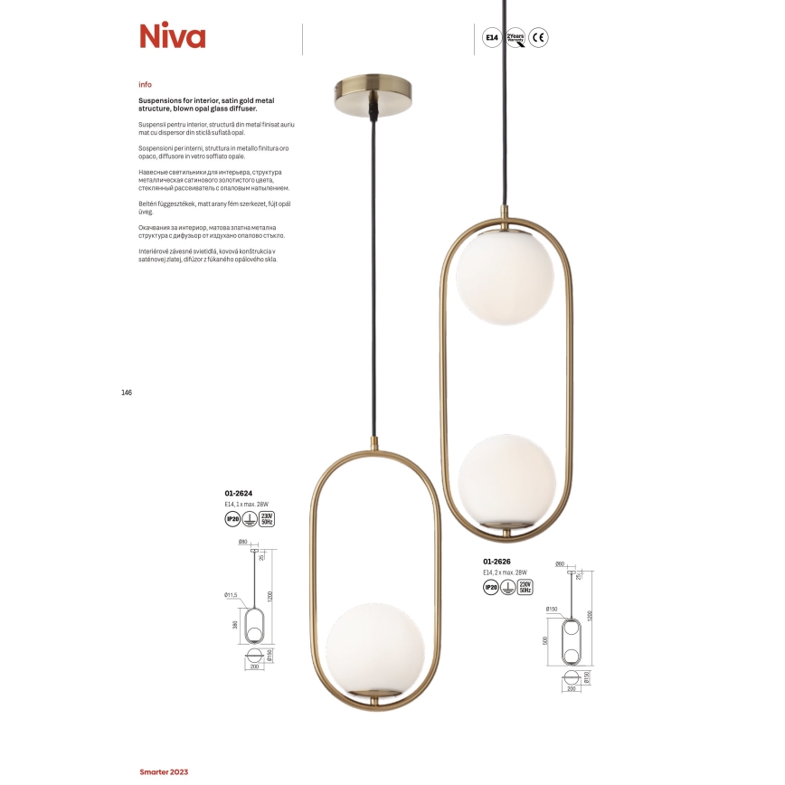 Redo 01-2623 - Suspension filaire NIVA 1xE14/28W/230V