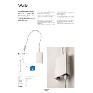 Redo 01-2754 - Petite lampe flexible LED WALLIE LED/3W/230V USB CRI 90 blanc