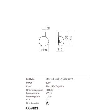 Redo 01-3240 - Applique murale SINCLAIR LED/6,5W/230V CRI 93 IP21 noir