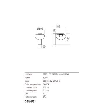 Redo 01-3241 - Applique murale SINCLAIR LED/6,5W/230V CRI 93 IP21 doré