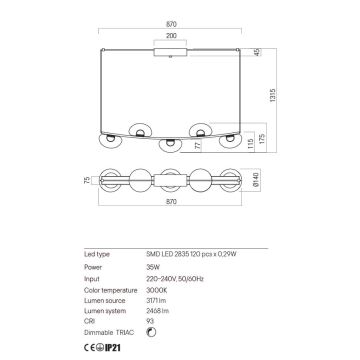 Redo 01-3243 - Suspension filaire à intensité variable SINCLAIR LED/35W/230V CRI 93 IP21 doré