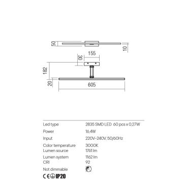 Redo 01-3462 - Applique LED pour tableau LINEAR LED/8W/230V 60,5 cm CRI 92 blanc