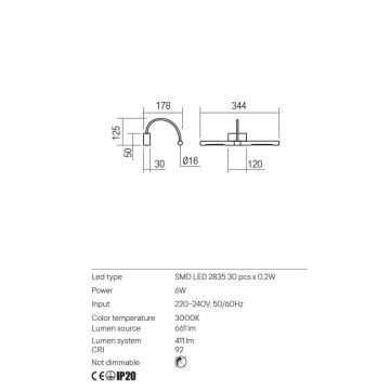 Redo 01-3464 - Applique LED pour tableau KENDO LED/6W/230V 34,4 cm CRI 92 blanc