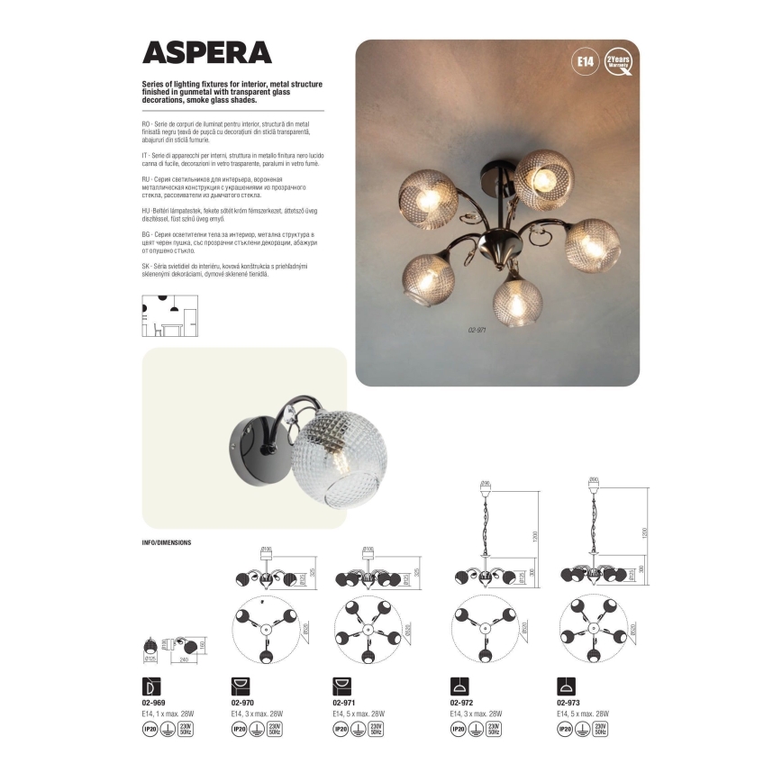 Redo 02-971 - Suspension-barre ASPERA 5xE14/28W/230V noir