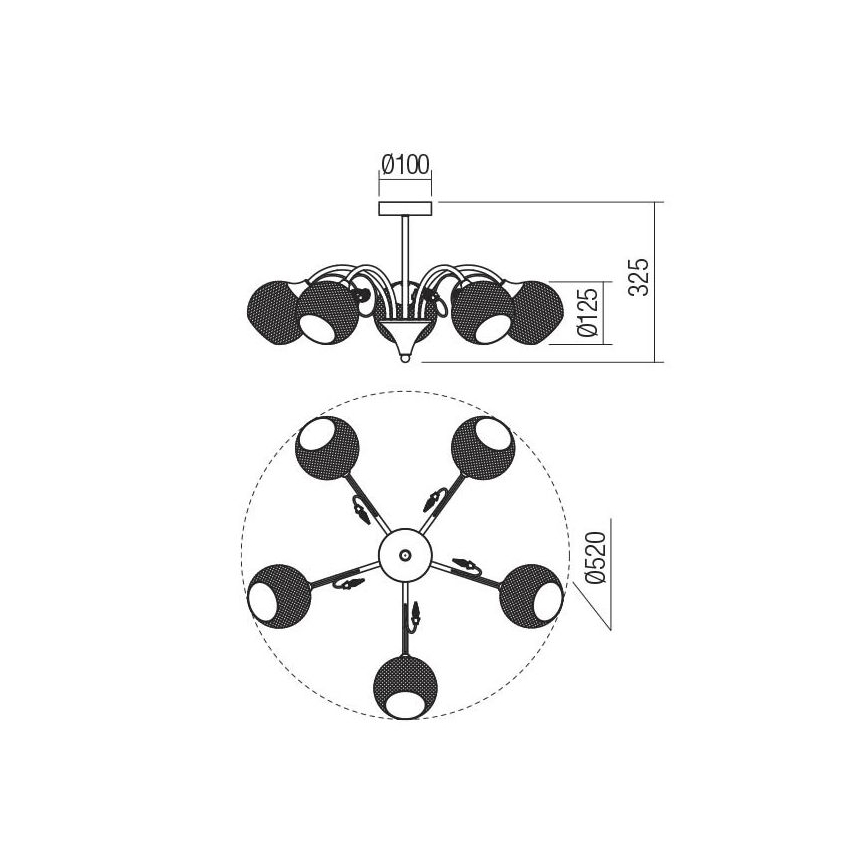 Redo 02-971 - Suspension-barre ASPERA 5xE14/28W/230V noir