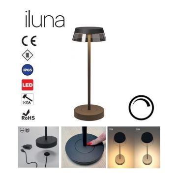 Redo 90312 - Lampe de table tactile LED à intensité variable ILUNA LED/2,5W/5V 2700-3000K 3000 mAh IP65 noir