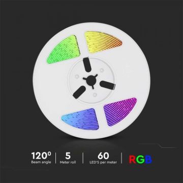 Ruban solaire LED RGB à intensité variable LED/1,2W/3,7V IP67 5m + télécommande