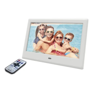 Sencor - Cadre photo numérique avec un haut-parleur 230V blanc + télécommande