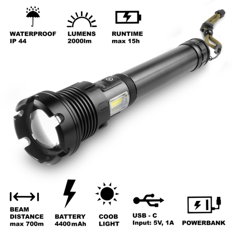 Extol - Lampe torche à intensité variable avec batterie portative