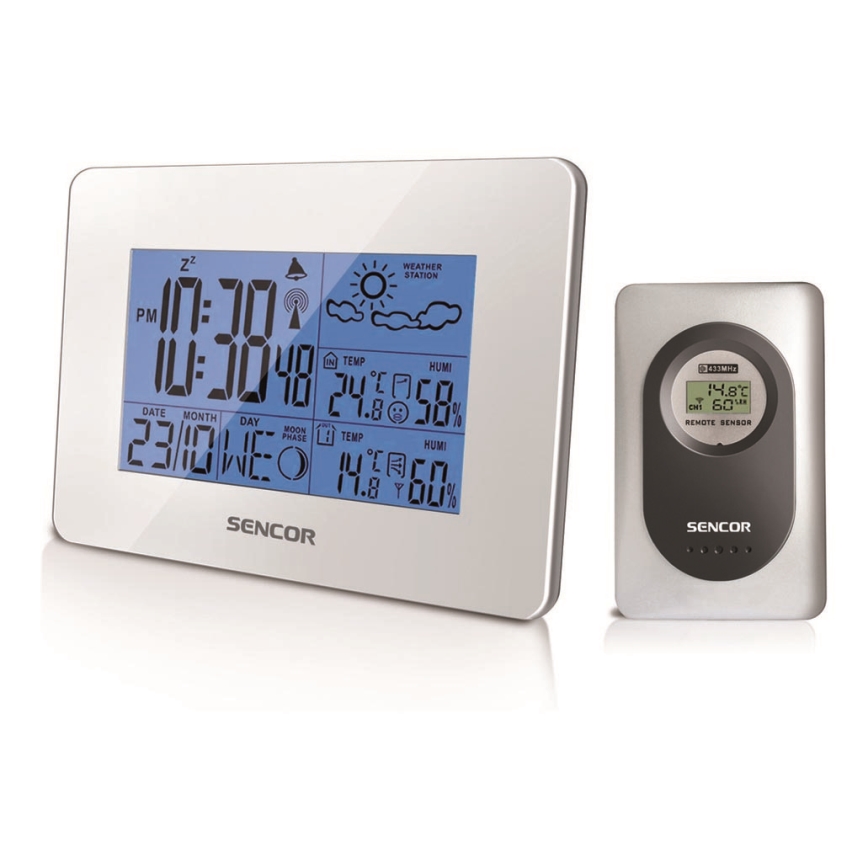 Sencor - Station météo avec LCD écran couleur et alarme 3xAA blanche