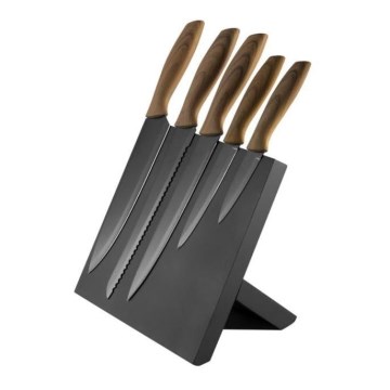 Set de couteaux en acier inoxydable 5 pcs avec un support magnétique bois/noir
