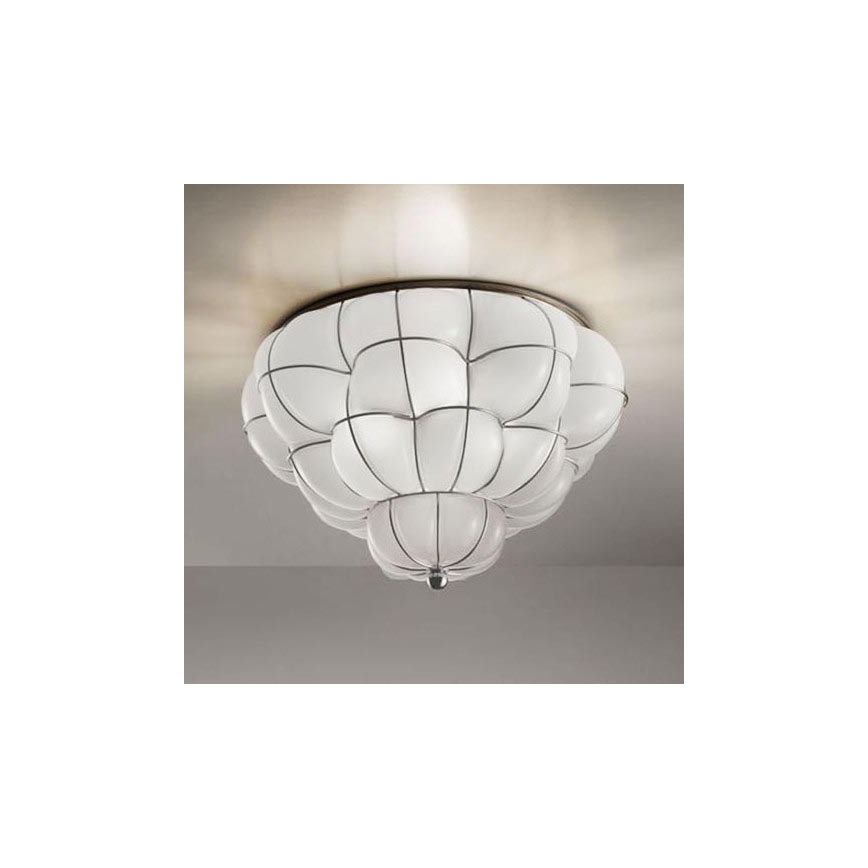 SIRU - Plafonnier POUFF 3xE27/60W/230V chrome/blanc Venetian verre