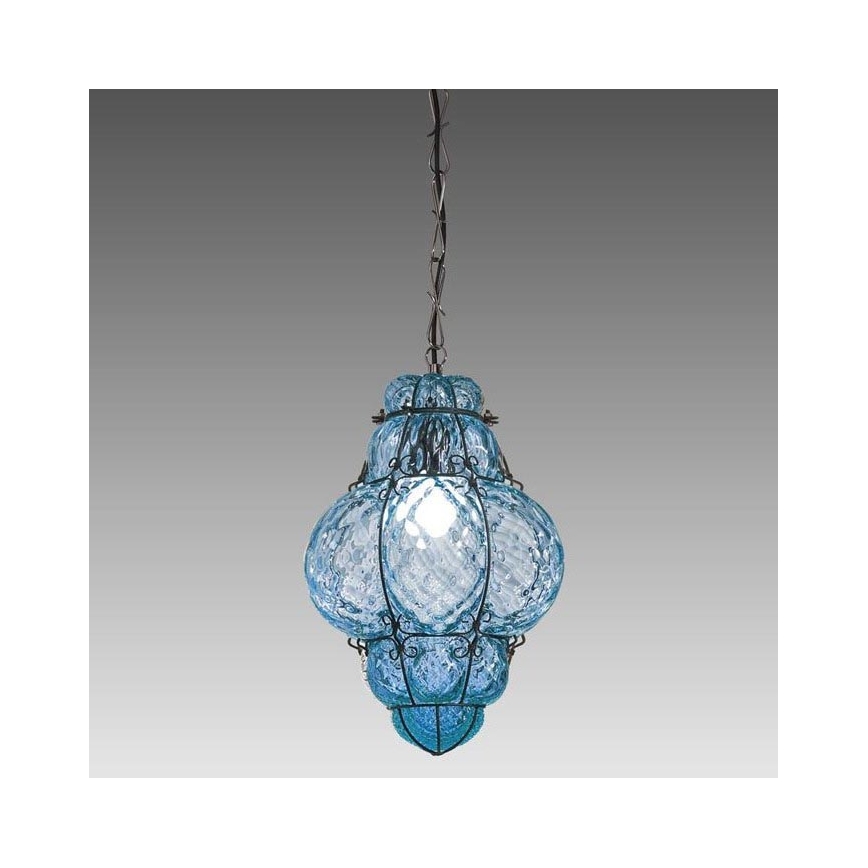 SIRU- Suspension chaîne CLASSIC 1xE27/60W/230V d. 30 cm bleu/noir Verre vénitien