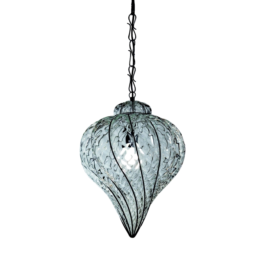 SIRU - Suspension chaîne GOCCIA 1xE27/60W/230V d. 25 cm transparent/marron Verre vénitien