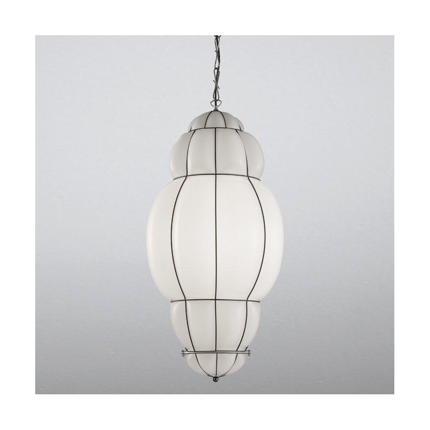 SIRU - Suspension chaîne RIVISTO 1xE27/60W/230V d. 45 cm noir/blanc Venetian verre