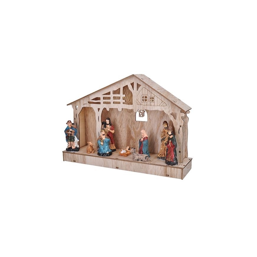 Décor pour crèche de Noël Crèche vide en bois et liège 55x21x25cm