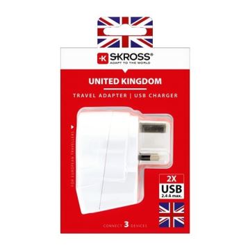 Adaptateur de voyage pour le Royaume-Uni 230V + 2x port USB