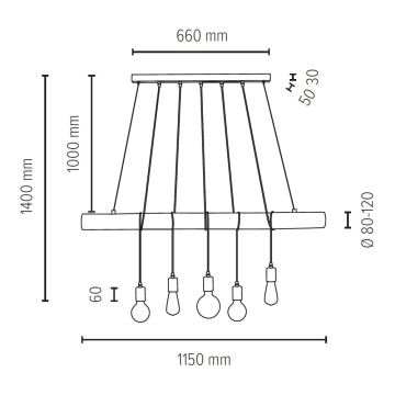 Suspension filaire TRABO 5xE27/60W/230V pin - certifié FSC