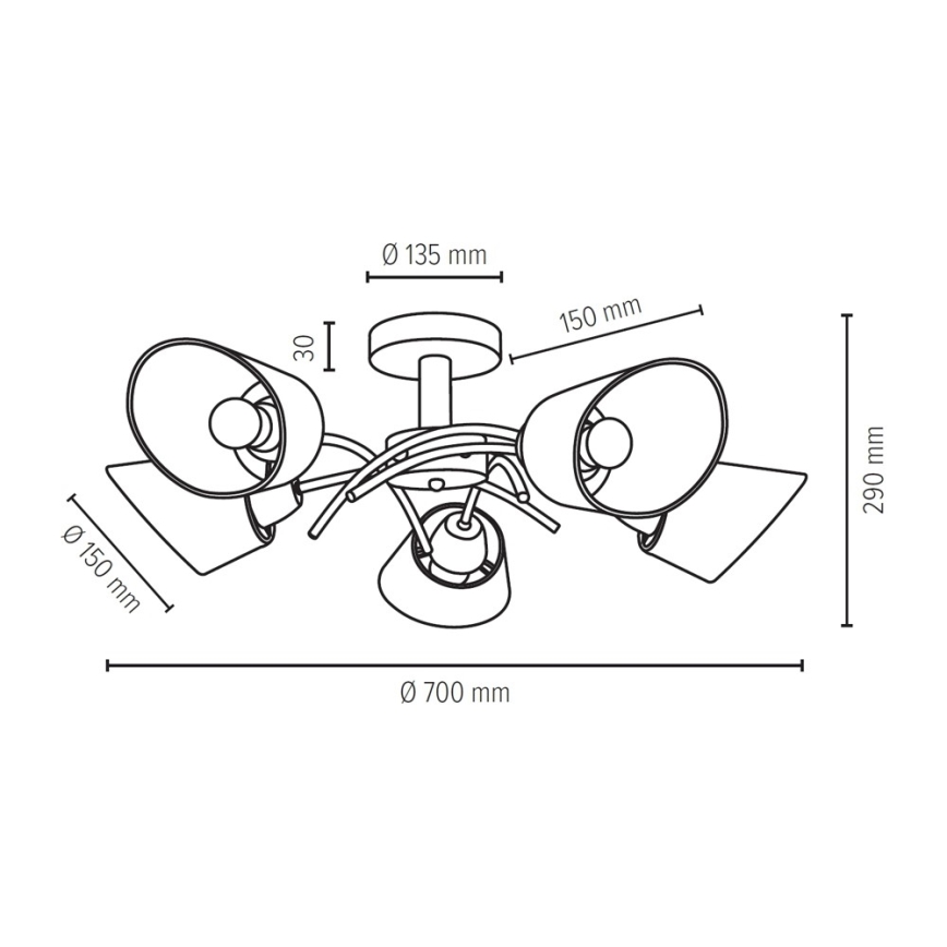 Lustre monté en surface METTE 5xE27/40W/230V hêtre - certifié FSC