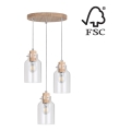 Suspension filaire ALESSANDRO 3xE27/60W/230V chêne - certifié FSC