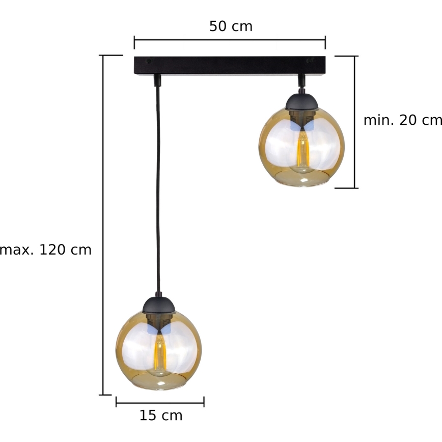 Suspension filaire AMBRE BLACK 2xE27/60W/230V